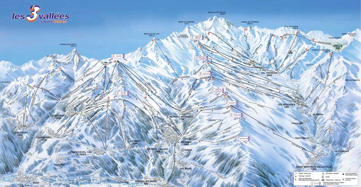 Plan des pistes des 3 vall�es.